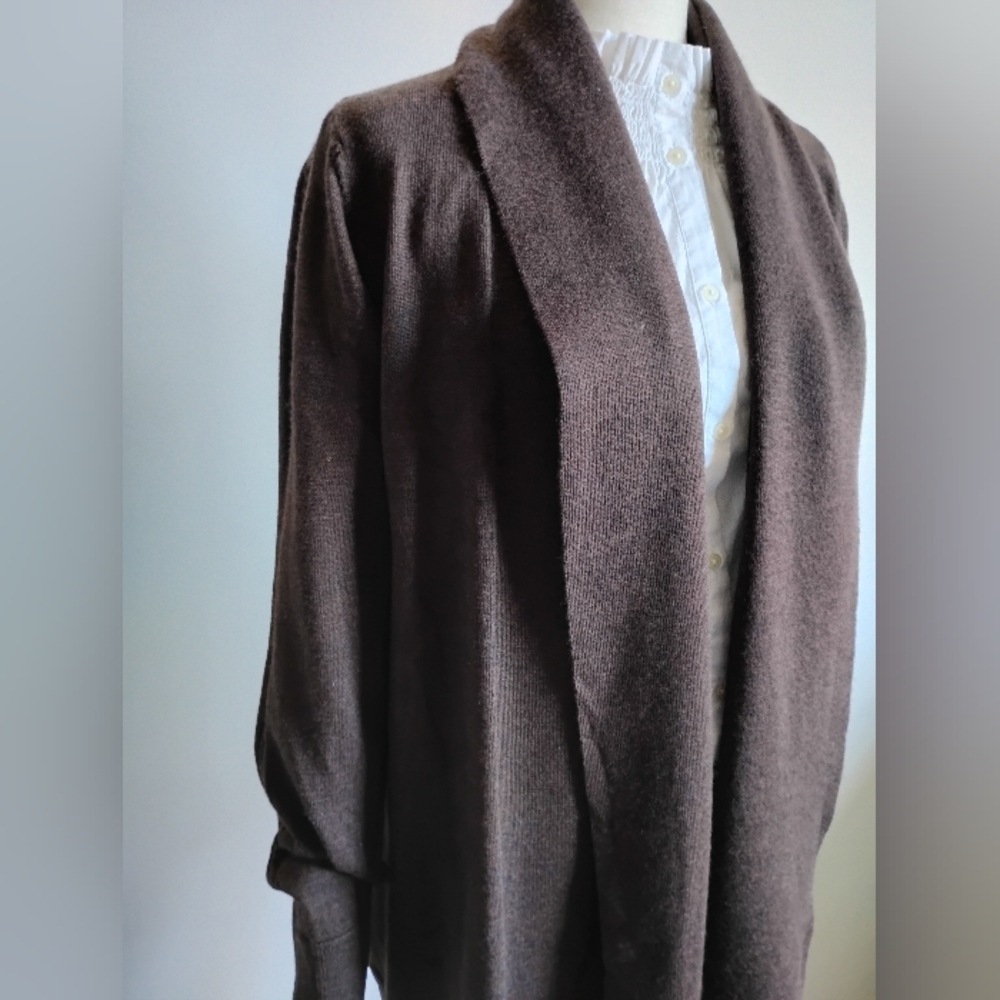 Kenar Italian Merino Wool Shawl Collar Cardigan Sweater Chocolate Brown Size Lg - Picture 6 of 14